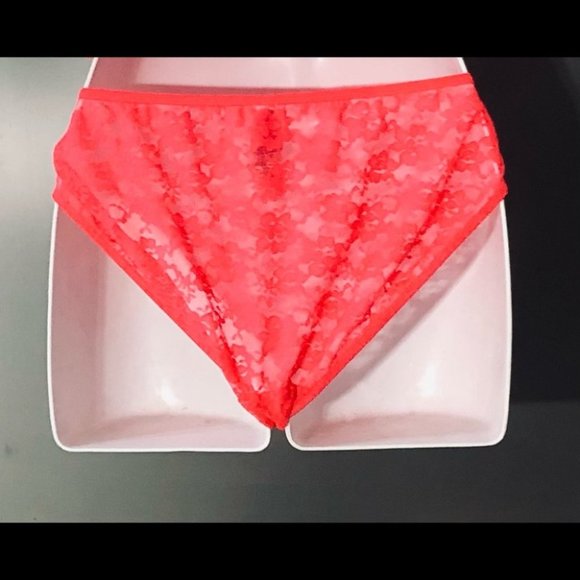 💕La Senza Hot Coral Padded Push Up Bra Lace Babydoll Lingerie w/Panties S NWOT💕 - Picture 10 of 16